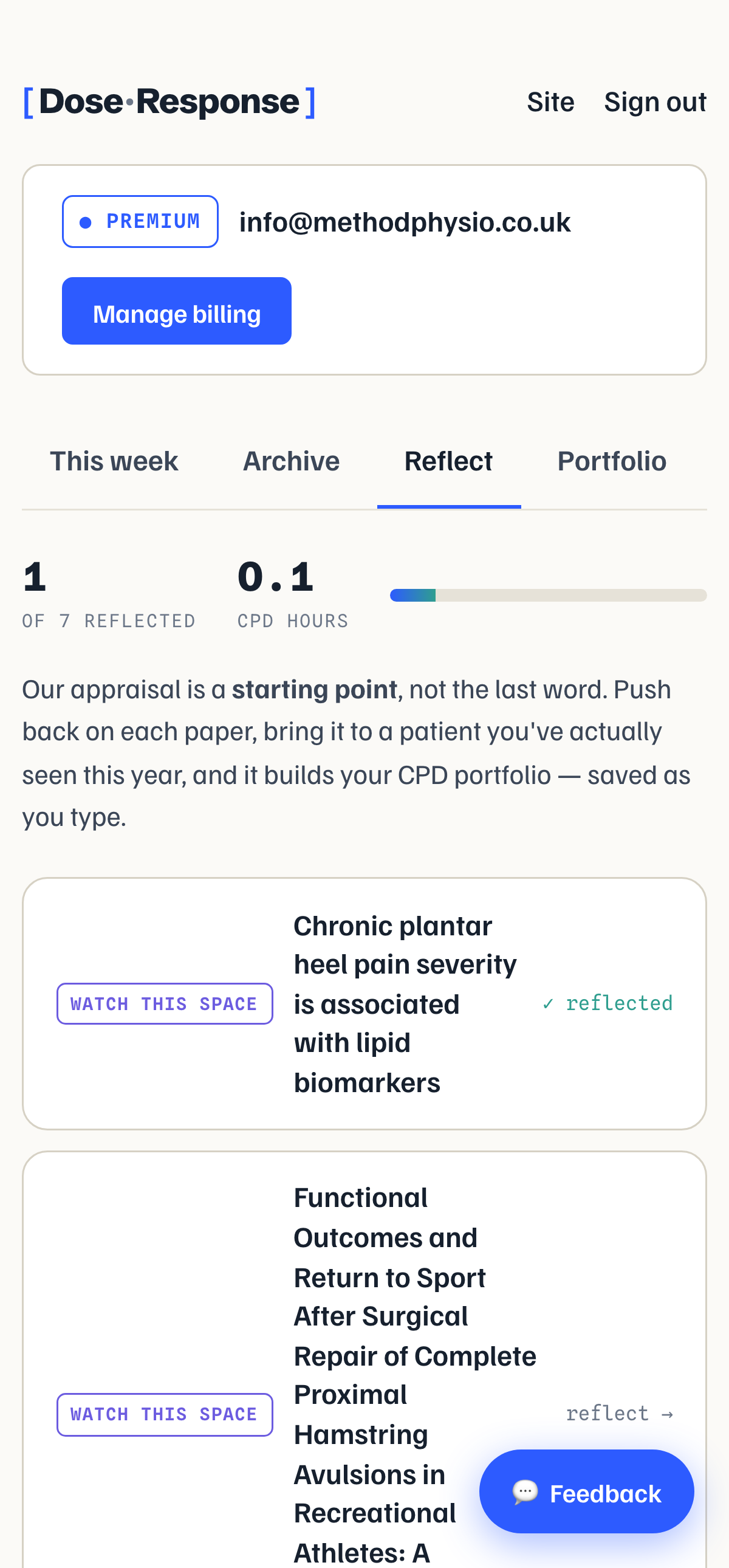 The Reflect tool in the Dose-Response app