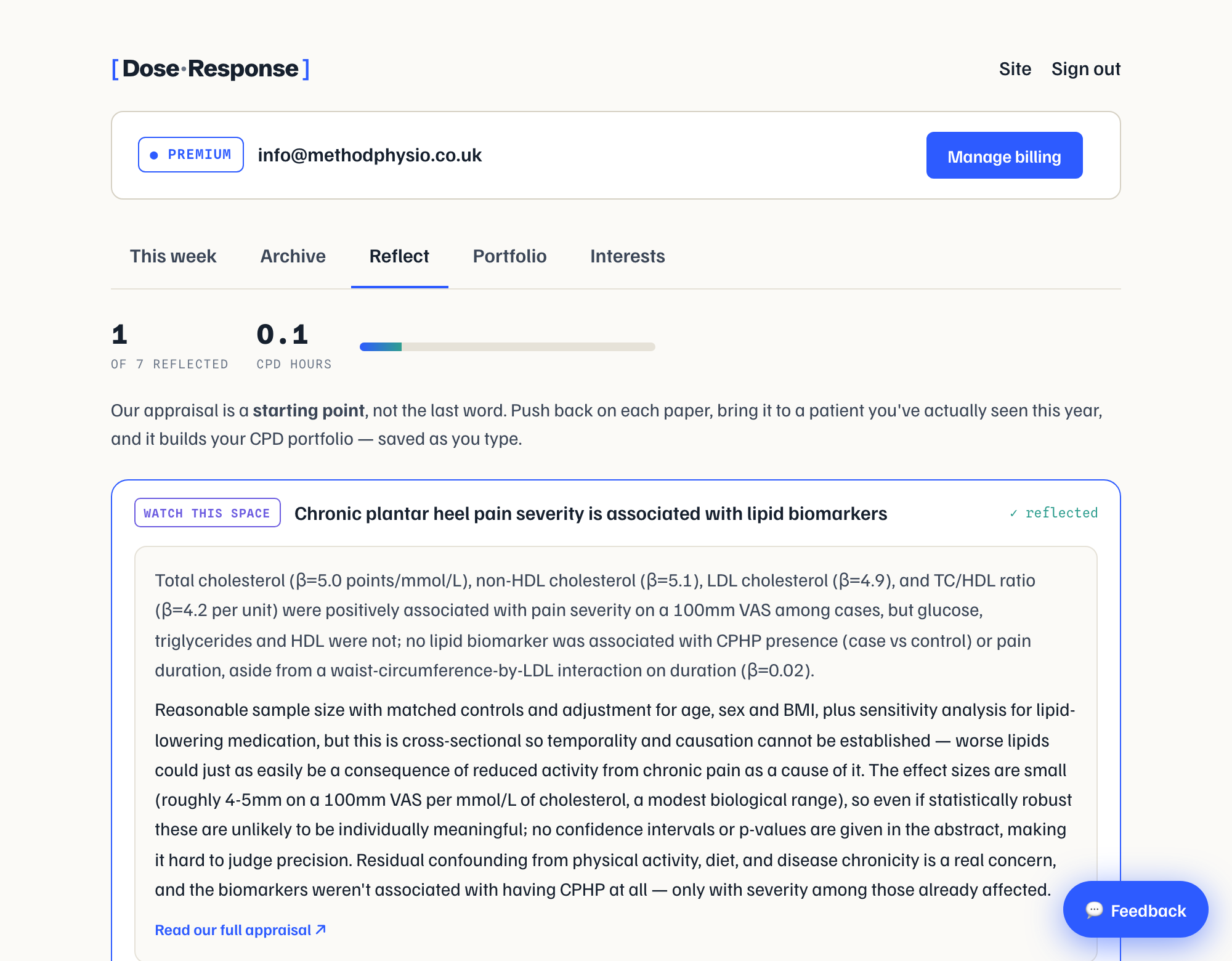 The Reflect tool, react to each appraisal and relate it to a real patient